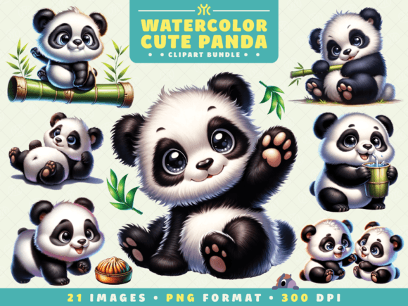 Download Watercolor Cute Panda Clipart - Premium Resources