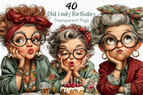 Download Whimsical Old Lady Birthday Clipart PNG - Old Collection