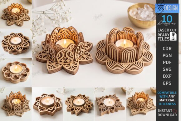Download Lotus Tealight Candle Holders Laser Cut - Old Collection