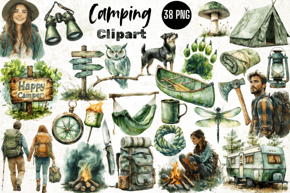 Download Watercolor Camping Clipart Bundle - Camping Collection