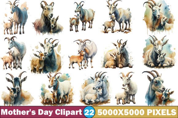 Download Mother's Day Mom and Baby Goat Watercolo - Baby goat Collection