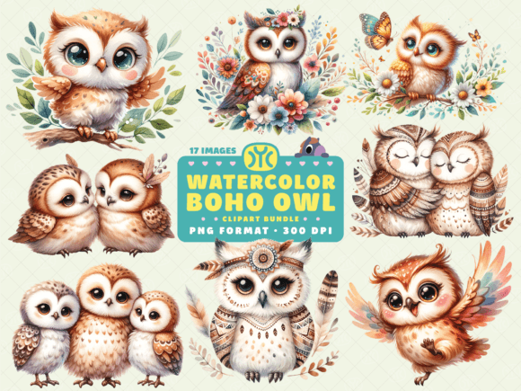 Download Watercolor Boho Owl Clipart - Premium Resources
