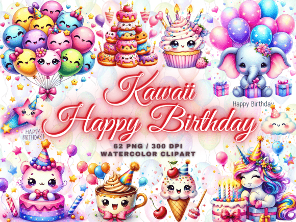 Download Cute Kawaii Birthday Clipart Bundle Png - Birthday clipart Collection