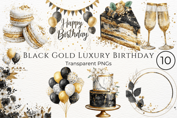 Download Black Gold Luxury Birthday Clipart - Old Collection