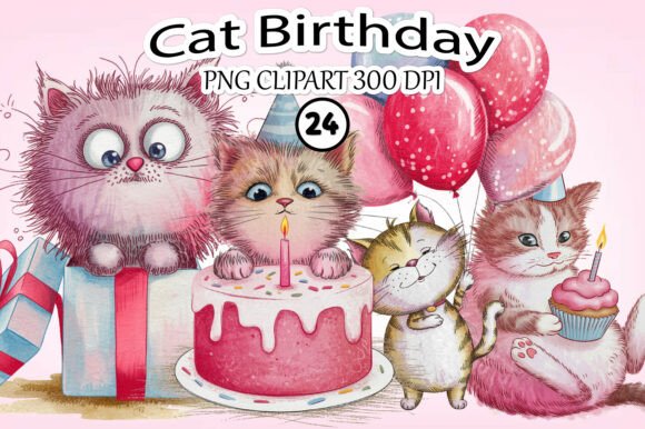 Download Whimsical Cat Birthday Clipart - Birthday clipart Collection